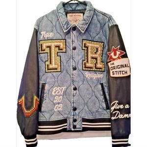 True Religion Blue and Black Quilted Denim Jacket M
